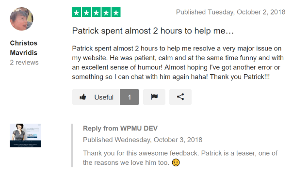 Screenshot of a WPMU DEV review