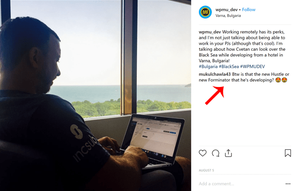 A screenshot of an Instagram post with a thoughtful comment