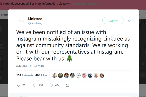 Screenshot of a Linktree Tweet