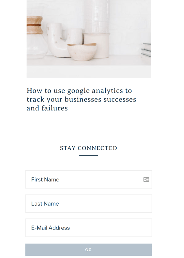 A screenshot of a landing page for Instagram with a form to add the visitor to newsletter