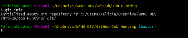 Screenshot of Git init command in Git Bash