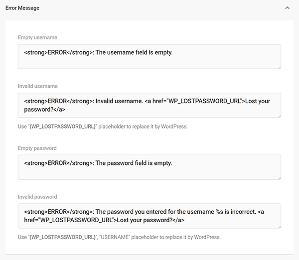 Screenshot Branda Customize Error Messages