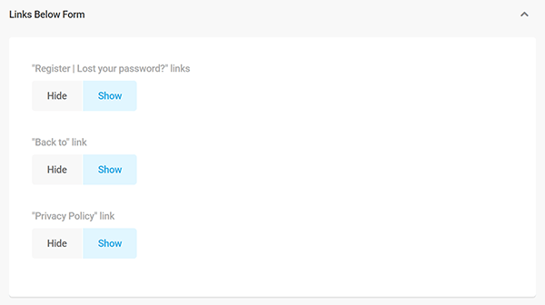 Screenshot of Brand hide links on login page