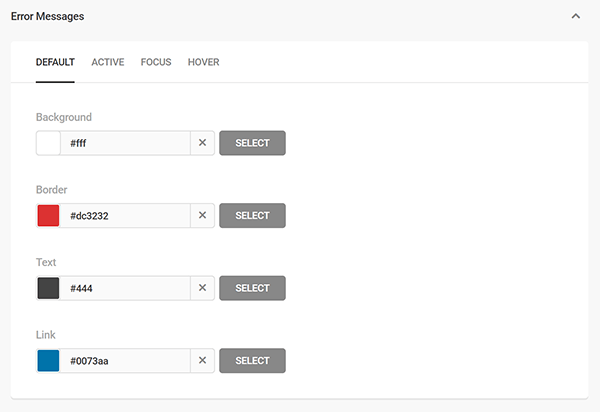 Screenshot of Branda Change Error Message Colors