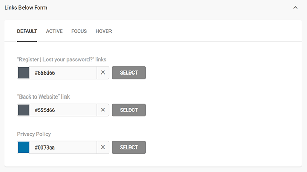 Screenshot of Branda Link Colors for Login Page