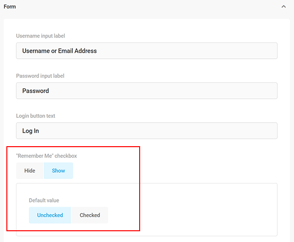 Screenshot of Branda Remember Me Checkbox Settings