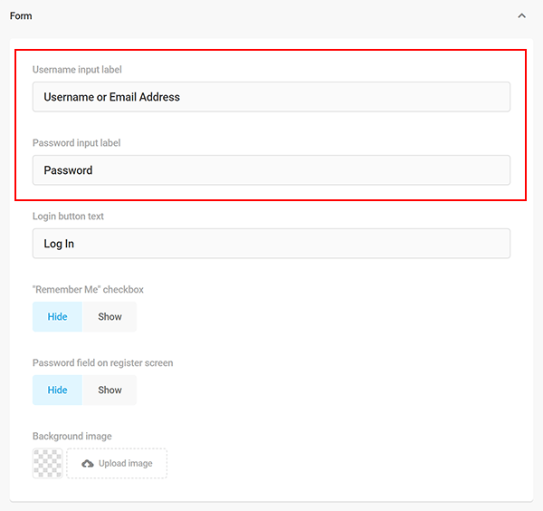Screenshot of Branda settings, rename form fields