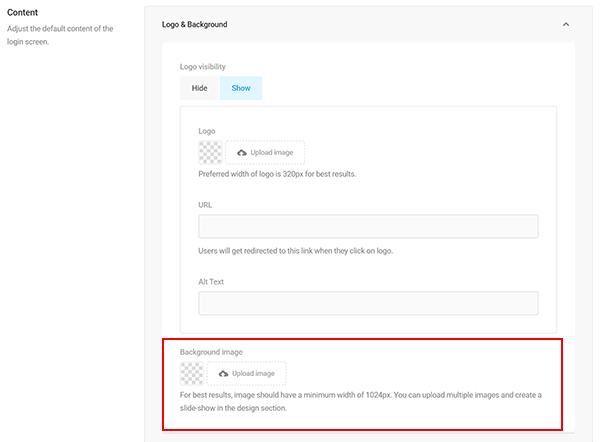 Screenshot of Branda Settings Upload Sign in Form Background