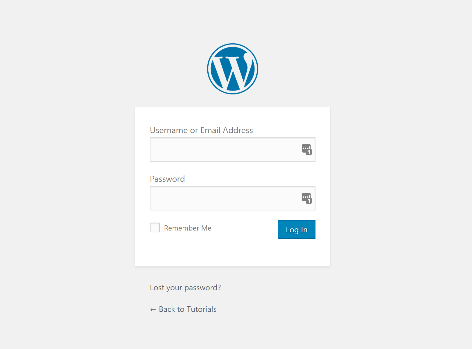 Screenshot of default WordPress login page