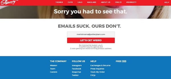 An example of Shinesty's sign up form