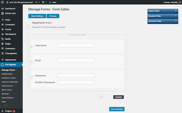 Select which fields you'd like to feature on your registration page