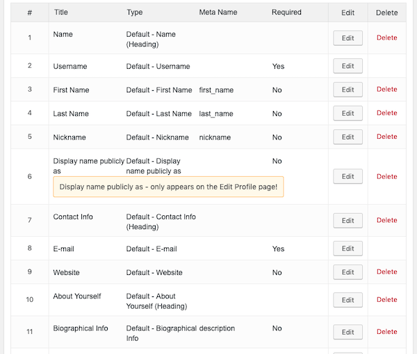 Choose which fields you wish to show