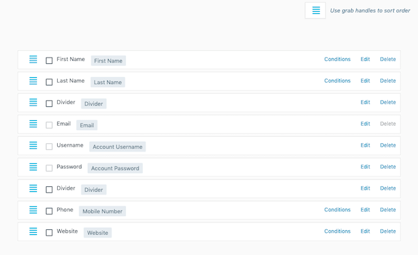 select the fields to go in your form