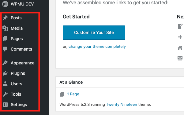 a look at the wordpress side menu