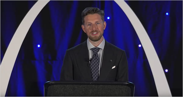 Matt Mullenweg giving a State Of The Word address at WCUS St. Louis, Missouri, 2019