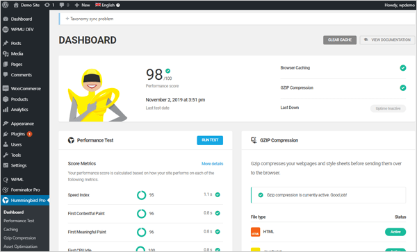 Hummingbird Pro dashboard screen.