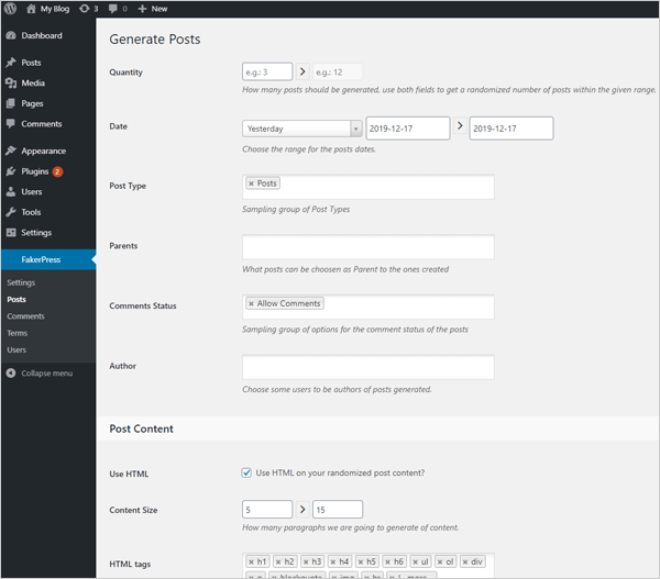 FakerPress WordPress dummy content plugin.
