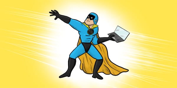 Dev Man launching a WordPress website.