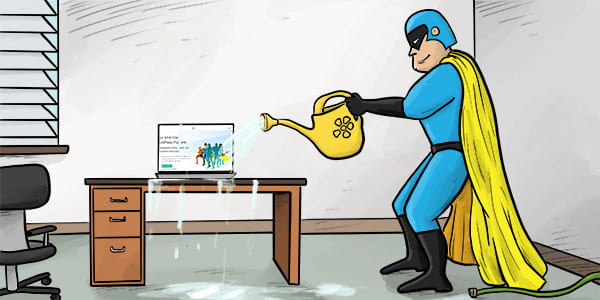 Dev Man watering his computer