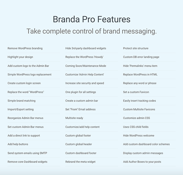 Branda Pro features.