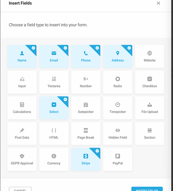 Insert fields options in Forminator.