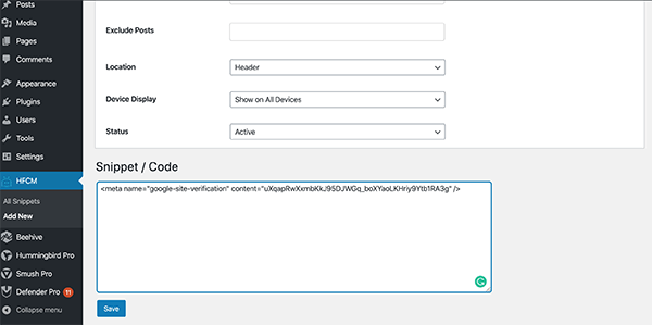 Snippet code box.