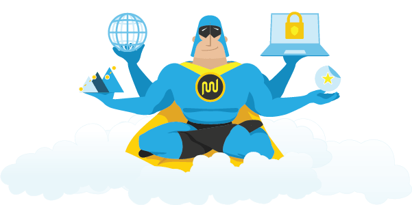 Mindful Dev Man holds the hosting in his hand