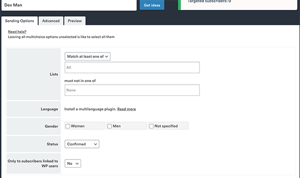 Newsletter email options.