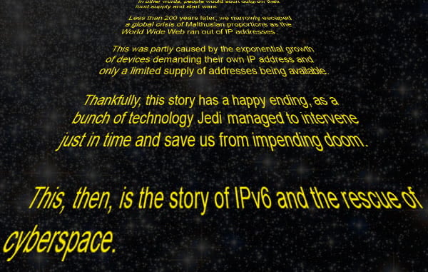 IPv6 introduction with special effects.