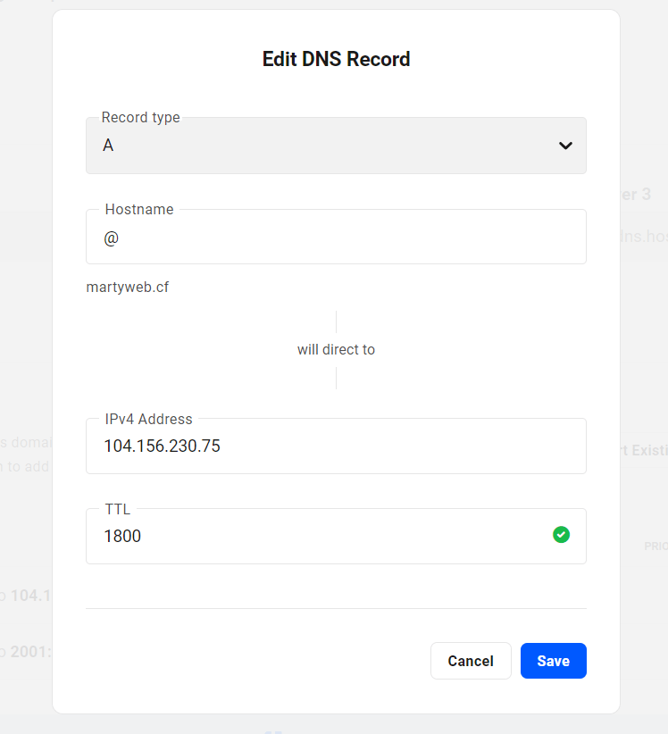 Edit DNS Record screen