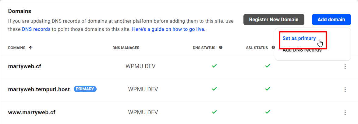 Set your domain as primary.