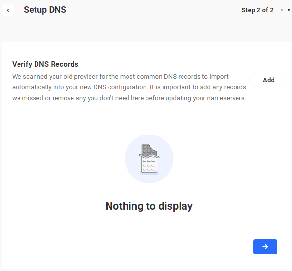 Setup DNS - Verify DNS Records screen.
