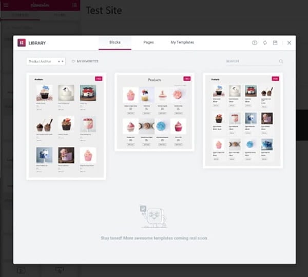 Elementor design interface.