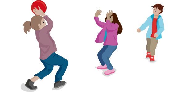 Image of three children playing the childhood game where the person in the middle tries to snatch the ball.