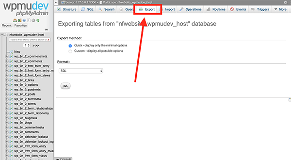 The Export tab.