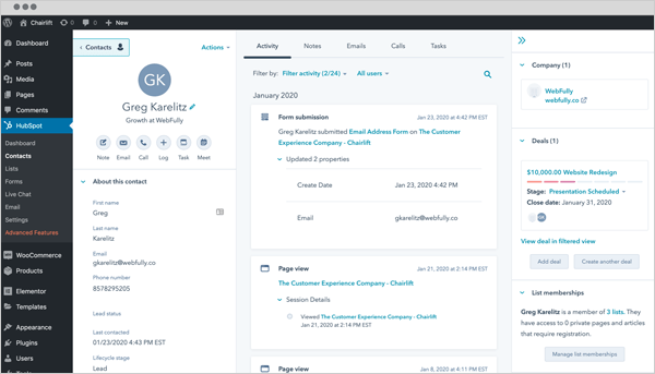HubSpot WordPress plugin.