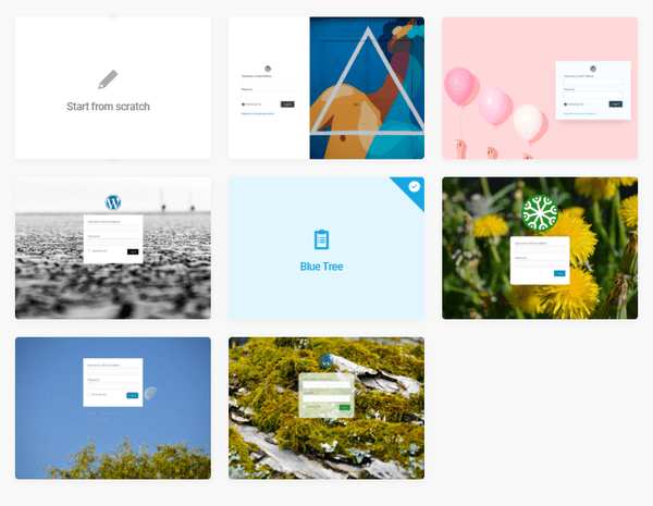 Screenshot of the preset login page templates.