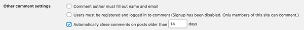 Where you'll check to close comments.