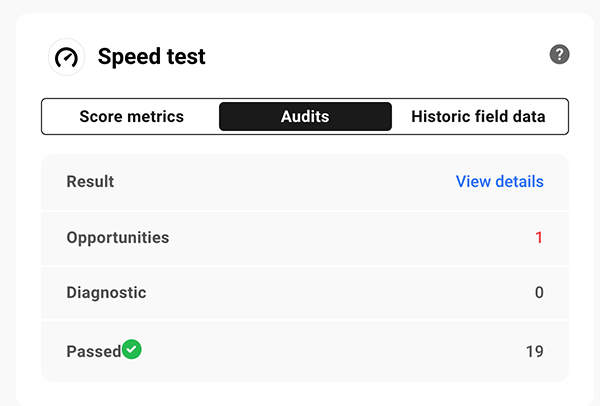 Speed test results.