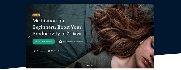 Screenshot of a meditation website showing a slider