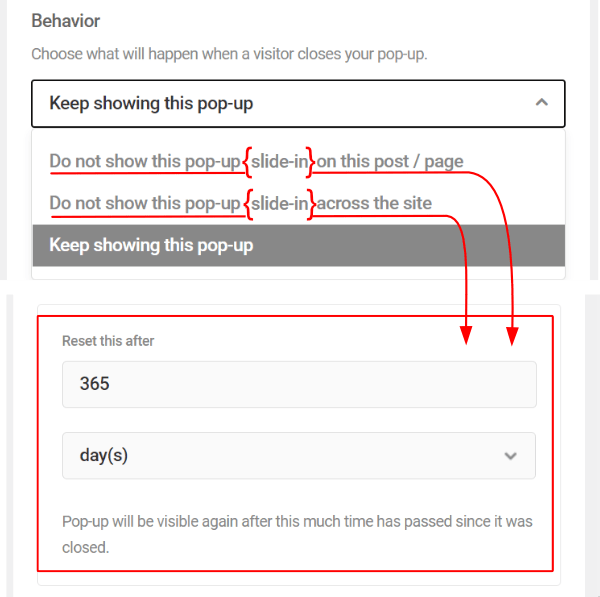 Behavior Closed by (additional dropdown settings)
