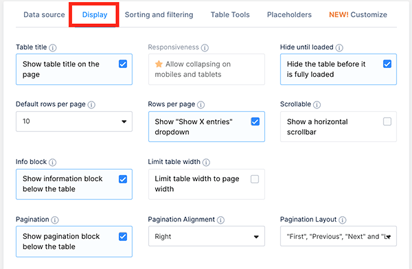 The display tab.