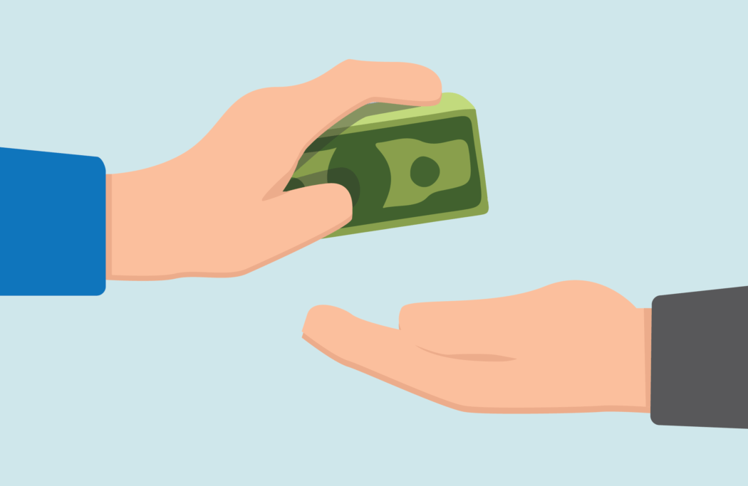 Image of handing over money.