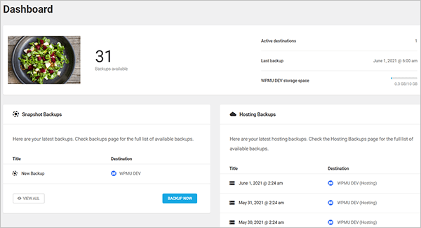 Snapshot dashboard