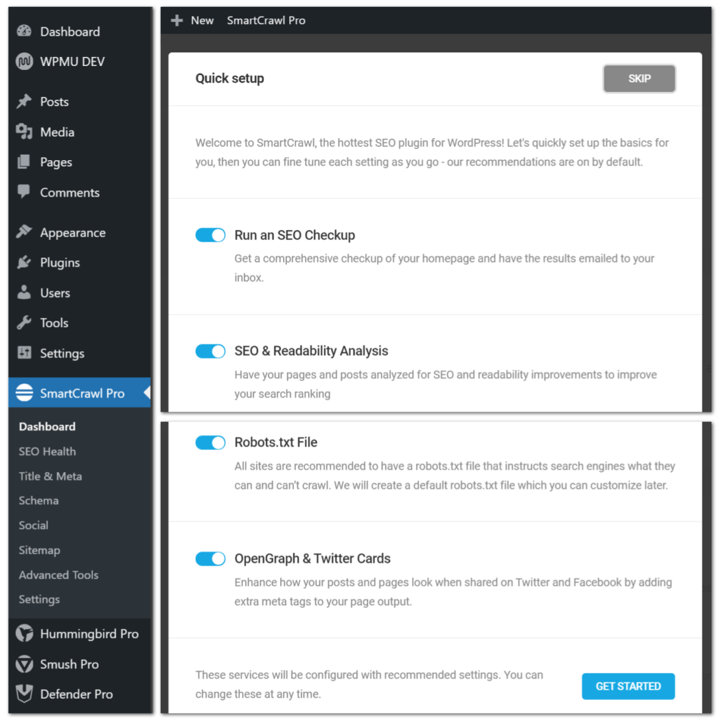 SmartCrawl quick setup wizard