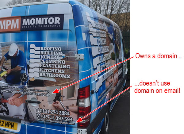 Vehicle advertising business domain and Gmail address.