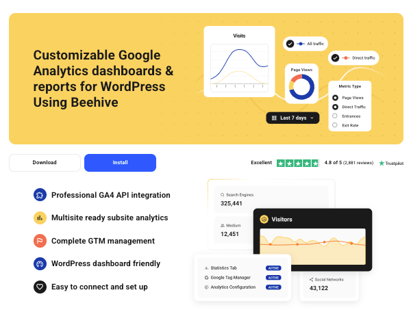 a preview of beehive, our Google Analytics dashboards & reports for WordPress