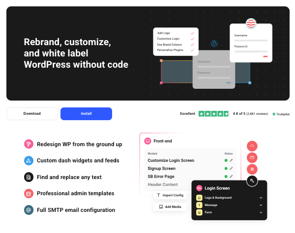 a preview of our WordPress branding and white labeling plugin, Branda