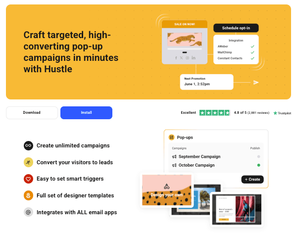 a preview of hustle, our expert WordPress pop-up campaigns plugin
