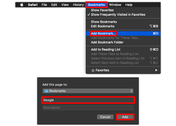 Safari browser bookmarking